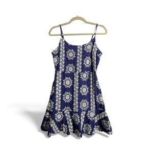 Aqua Small Cotton Boho Navy and White Embroidered Cottagecore Floral Dress